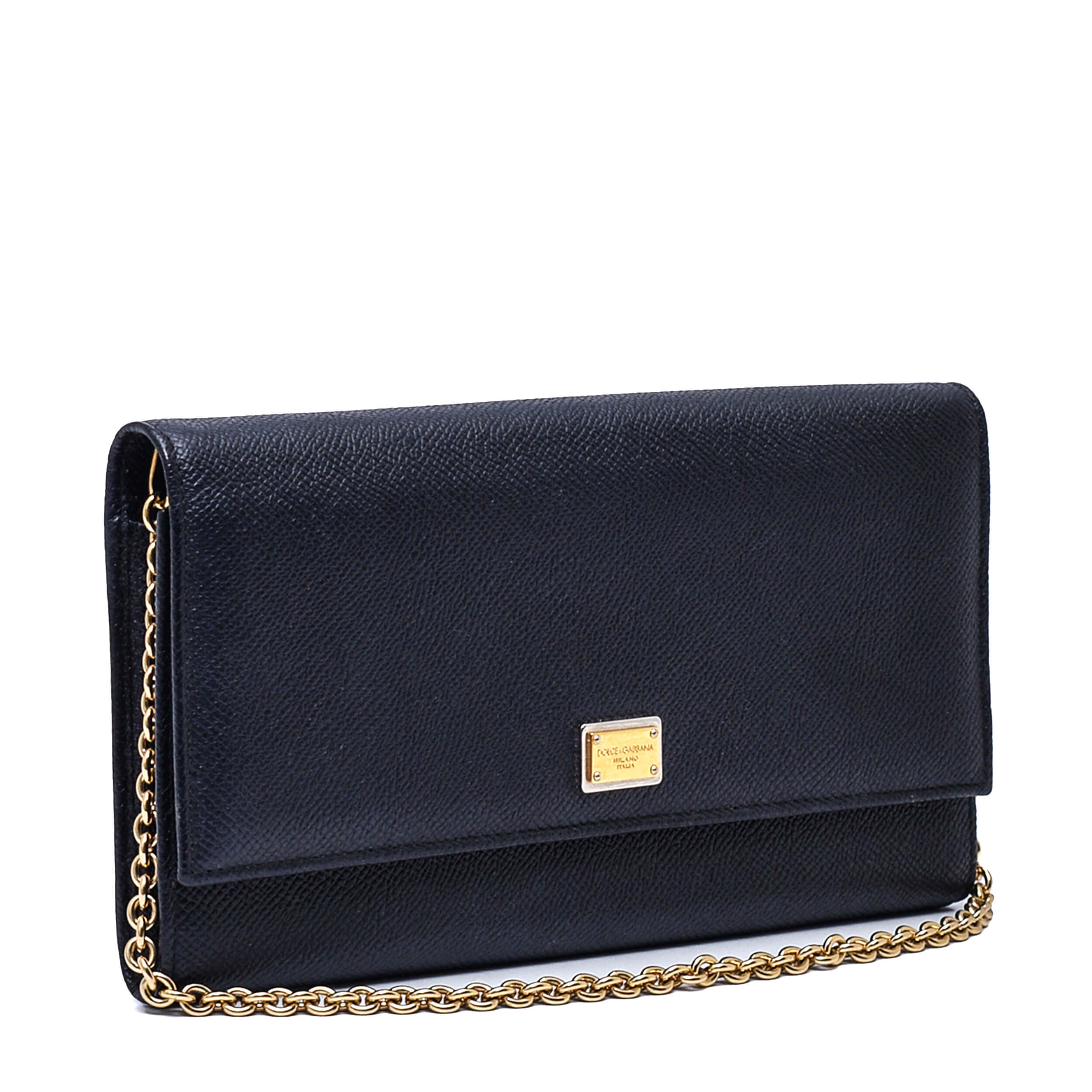 Dolce&Gabbana - Black Leather Clutch With Chain WOC Bag